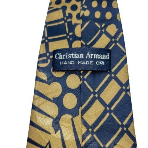 Christian Armand Hand Made Navy Blue Gold Neck Tie - Picture 8 of 17